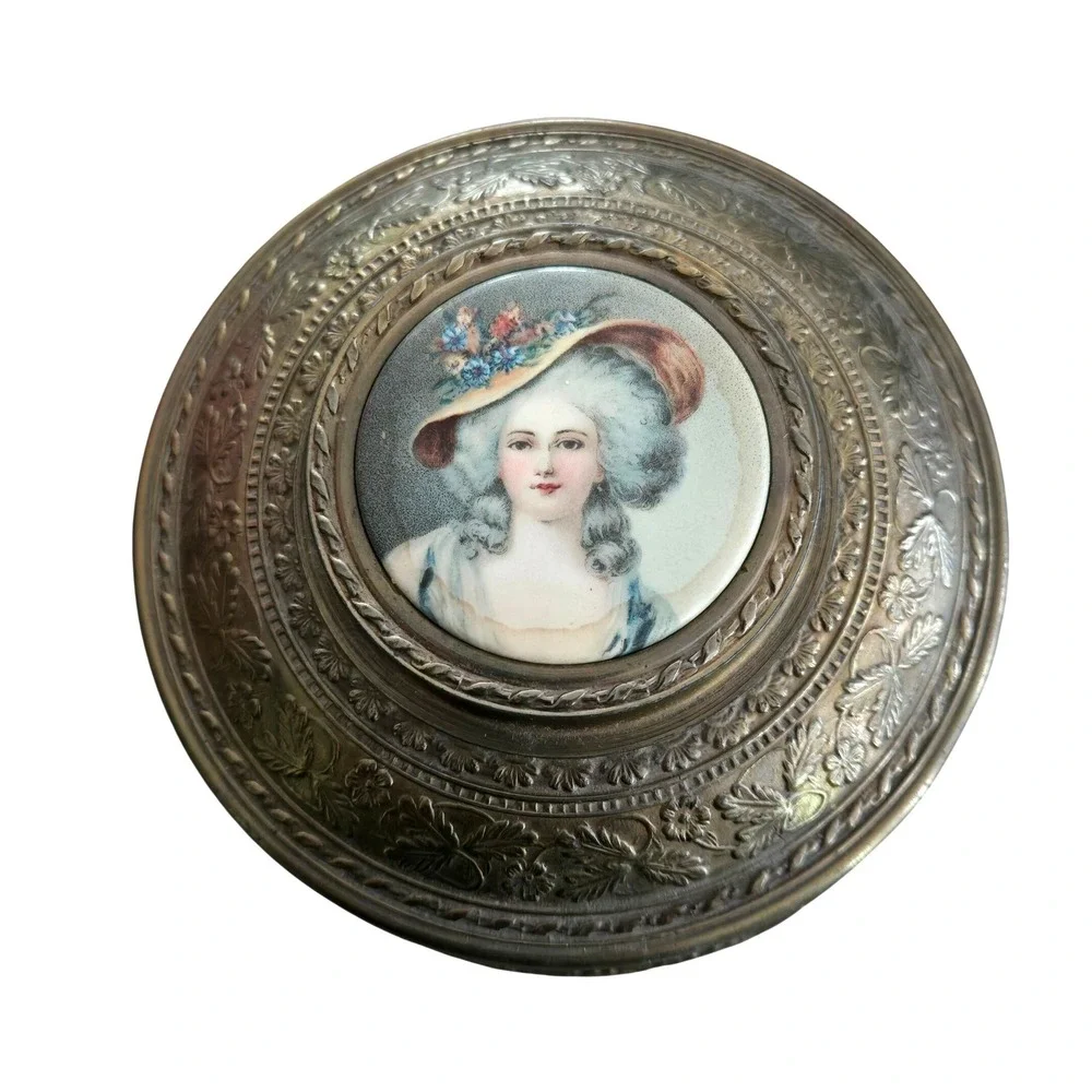 Vintage P.N.C.W. Brass Vanity Trinket French Portrait Romantic Victorian Revival